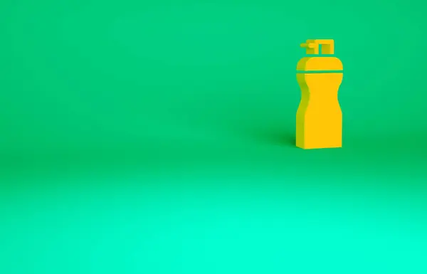 緑の背景に隔離されたオレンジフィットネスシェーカーアイコン ウォーターやタンパク質カクテル用の蓋付きスポーツシェーカーボトル 最小限の概念 3Dイラスト3Dレンダリング — ストック写真