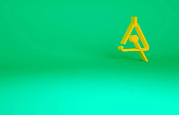 橙色三角形乐器图标孤立在绿色背景 最低纲领的概念 3D渲染3D插图 — 图库照片