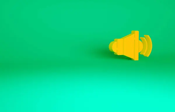 オレンジスピーカーボリューム オーディオ音声サウンドシンボル 緑の背景に隔離されたメディア音楽アイコン 最小限の概念 3Dイラスト3Dレンダリング — ストック写真