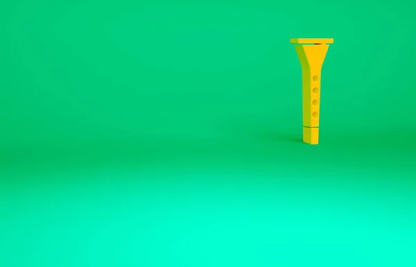Orange Clarinet Icon Isolated Green Background Musical Instrument Minimalism Concept — Stock Photo, Image