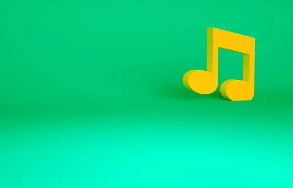 オレンジ音楽ノート 緑の背景に隔離されたトーンアイコン 最小限の概念 3Dイラスト3Dレンダリング — ストック写真