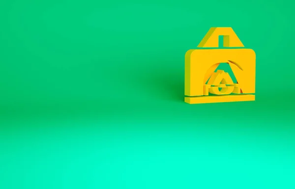 Pomarańczowy Wewnętrzny Kominek Ikona Izolowana Zielonym Tle Koncepcja Minimalizmu Ilustracja — Zdjęcie stockowe