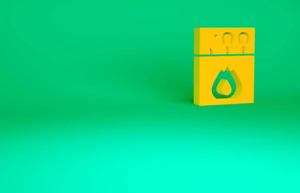 Orange Streichholzschachtel Und Streichhölzer Symbol Isoliert Auf Grünem Hintergrund Minimalismus — Stockfoto