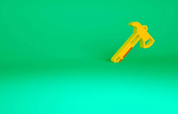 緑の背景に隔離されたオレンジのファイバーアックスアイコン 火斧だ 最小限の概念 3Dイラスト3Dレンダリング — ストック写真