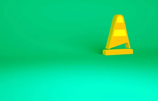 Ícone Cone Tráfego Laranja Isolado Fundo Verde Conceito Minimalismo Ilustração — Fotografia de Stock