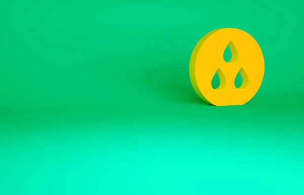 Orange Water Droppe Ikon Isolerad Grön Bakgrund Minimalistiskt Koncept Återgivning — Stockfoto