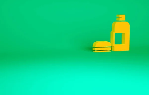 Bottiglia Arancione Icona Shampoo Isolato Sfondo Verde Concetto Minimalista Illustrazione — Foto Stock