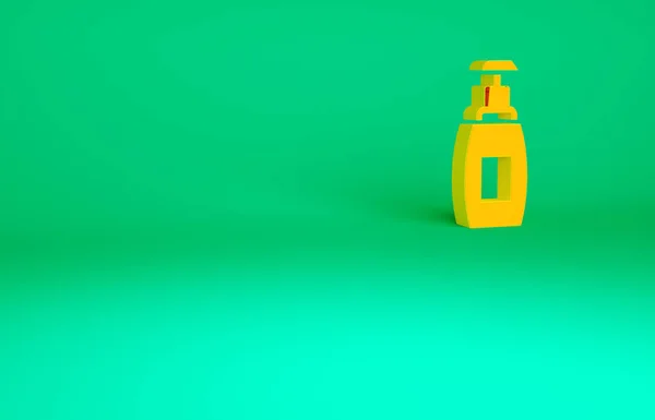 Orange Bottle Liquid Antibacterial Soap Dispenser Icon Isolated Green Background — Stock Photo, Image