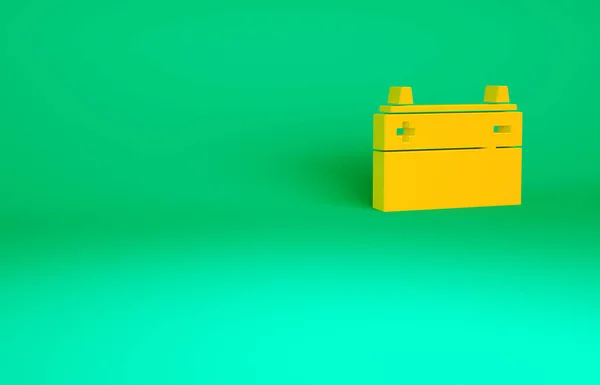 オレンジ緑の背景に隔離された車のバッテリーアイコン 蓄電池のエネルギー電力と電気蓄電池 最小限の概念 3Dイラスト3Dレンダリング — ストック写真