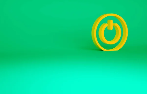 Icona Pulsante Accensione Arancione Isolato Sfondo Verde Inizia Segno Concetto — Foto Stock