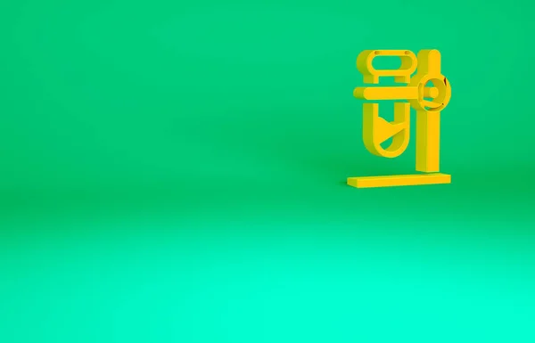 Оранжевый Стекло Пробирки Колба Значок Стенда Изолированы Зеленом Фоне Лабораторное — стоковое фото