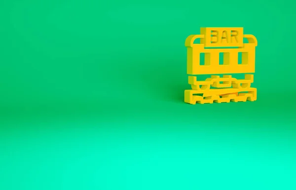 橙色餐厅火车图标隔离在绿色背景 最低纲领的概念 3D渲染3D插图 — 图库照片