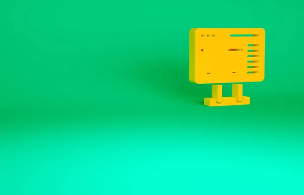 オレンジチケットオフィス緑の背景に隔離された電車や飛行機のアイコンのチケットを購入する チケットを買う チケットサービス 最小限の概念 3Dイラスト3Dレンダリング — ストック写真