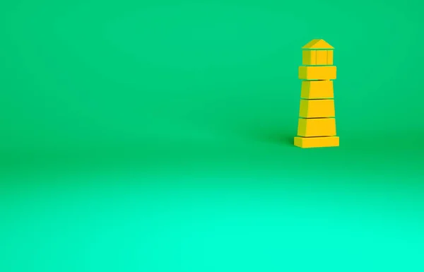 緑の背景に隔離されたオレンジ灯台のアイコン 最小限の概念 3Dイラスト3Dレンダリング — ストック写真