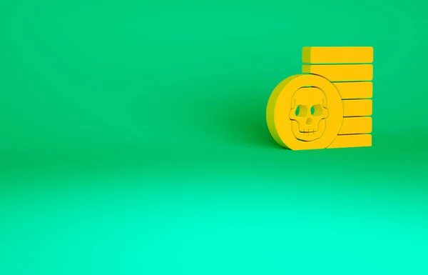 Ícone Moeda Pirata Laranja Isolado Fundo Verde Conceito Minimalismo Ilustração — Fotografia de Stock