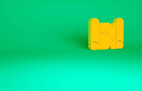 オレンジ緑の背景に隔離された海賊宝マップアイコン 最小限の概念 3Dイラスト3Dレンダリング — ストック写真