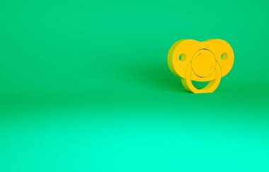 Turuncu Bebek emzik ikonu yeşil arkaplanda izole edildi. Çocuk oyuncağı. Minimalizm kavramı. 3d illüstrasyon 3B canlandırma.