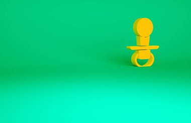 Turuncu Bebek emzik ikonu yeşil arkaplanda izole edildi. Çocuk oyuncağı. Minimalizm kavramı. 3d illüstrasyon 3B canlandırma.