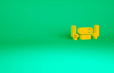 Turuncu poker masası simgesi yeşil arkaplanda izole edildi. Minimalizm kavramı. 3d illüstrasyon 3B canlandırma.