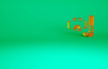 Yeşil arkaplanda turuncu dalış maskesi ve şnorkel simgesi var. Olağanüstü bir spor. Su altı ekipmanları. Minimalizm kavramı. 3d illüstrasyon 3B canlandırma.