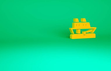 Turuncu Yolcu gemisi simgesi yeşil arka planda izole edildi. Seyahat turizmi deniz taşımacılığı. Yolcu gemisi, yolcu gemisi. Dünya çapında bir gezi. Minimalizm kavramı. 3d illüstrasyon 3B canlandırma.