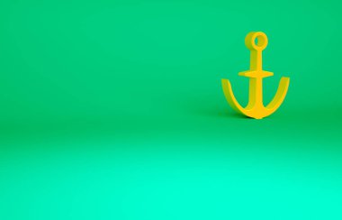 Turuncu Anchor simgesi yeşil arkaplanda izole edildi. Minimalizm kavramı. 3d illüstrasyon 3B canlandırma.