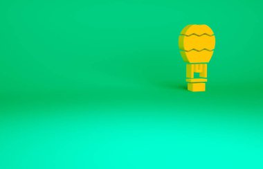 Turuncu Sıcak Hava Balonu ikonu yeşil arka planda izole edildi. Seyahat için hava taşımacılığı. Minimalizm kavramı. 3d illüstrasyon 3B canlandırma.