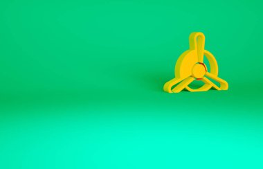 Turuncu Uçak pervane simgesi yeşil arkaplanda izole edildi. Klasik uçak pervanesi. Minimalizm kavramı. 3d illüstrasyon 3B canlandırma.