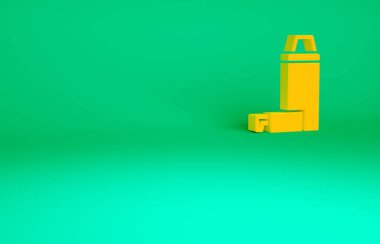 Turuncu termos konteynır ikonu yeşil arka planda izole edildi. Termo matara ikonu. Kamp ve yürüyüş ekipmanları. Minimalizm kavramı. 3d illüstrasyon 3B canlandırma.
