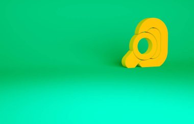 Yeşil arkaplanda turuncu işitme cihazı simgesi izole edildi. Kulak ve işitme. Minimalizm kavramı. 3d illüstrasyon 3B canlandırma.