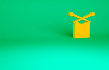 Turuncu örgü simgesi yeşil arkaplanda izole edildi. Örgü kumaş ve iğneli yün amblemi. El yapımı, örgü ya da terzi için etiket. Minimalizm kavramı. 3d illüstrasyon 3B canlandırma.