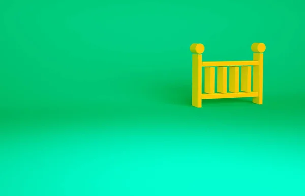 オレンジ緑の背景に隔離されたベビーベッドのアイコン 最小限の概念 3Dイラスト3Dレンダリング — ストック写真