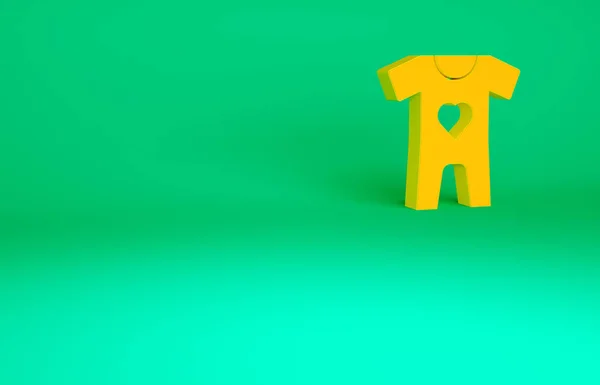 緑の背景に隔離されたオレンジベビー服アイコン 赤ちゃんの女の子と男の子のためのベビー服 ベビー ボディスーツ 最小限の概念 3Dイラスト3Dレンダリング — ストック写真
