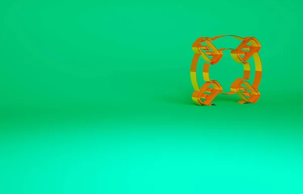 橙色救生圈图标孤立在绿色背景 救生圈的标志最低纲领的概念 3D渲染3D插图 — 图库照片