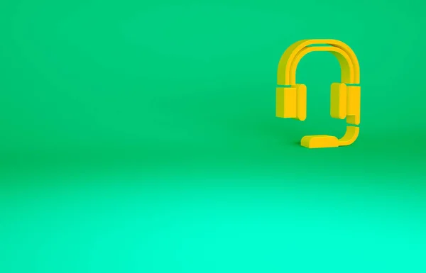 Orange Headphones Microphone Icon Isolated Green Background Minimalism Concept Illustration — Stock Photo, Image