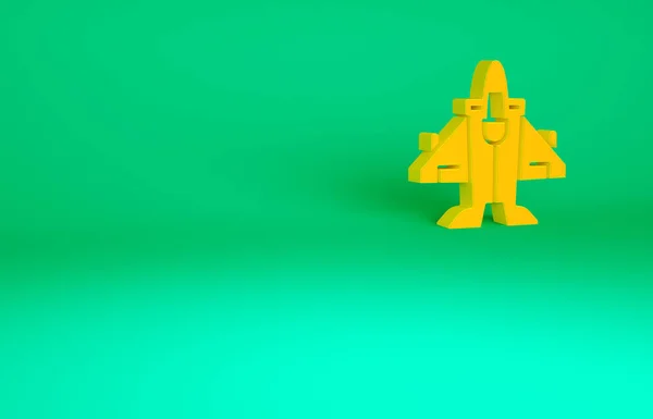 Orange Jet Fighter Icon Isolated Green Background Military Aircraft Minimalism — Stock Photo, Image