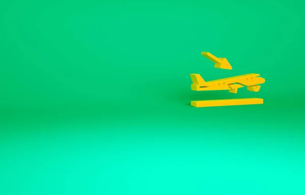 Πορτοκαλί Αεροπλάνο Προσγείωση Εικονίδιο Απομονώνονται Πράσινο Φόντο Σύμβολο Αερομεταφοράς Μινιμαλιστική — Φωτογραφία Αρχείου