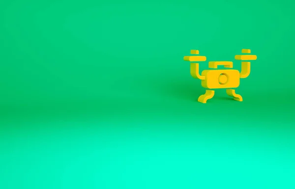 Иконка Оранжевого Летающего Дрона Выделена Зеленом Фоне Вертолет Видео Фотокамерой — стоковое фото