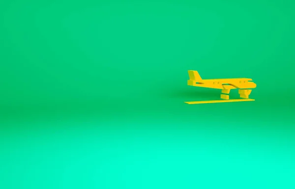 Orange Plane Ikon Isolerad Grön Bakgrund Flygplansikonen Flygplansskylt Minimalistiskt Koncept — Stockfoto