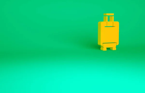緑の背景に隔離された旅行アイコンのためのオレンジのスーツケース 手荷物のサインだ 荷物アイコンを移動します 最小限の概念 3Dイラスト3Dレンダリング — ストック写真