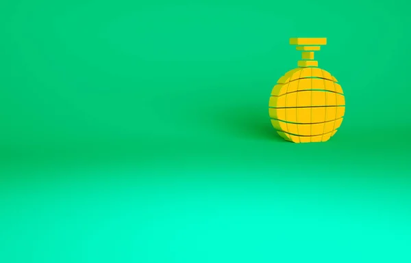 緑の背景に隔離されたオレンジディスコボールアイコン 最小限の概念 3Dイラスト3Dレンダリング — ストック写真