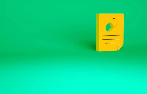 Icône Prescription Médicale Orange Isolée Sur Fond Vert Forme Recette — Photo
