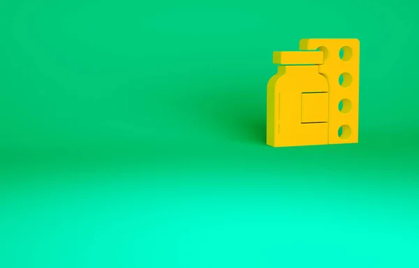 Orange Pillen Blisterverpackung Symbol Isoliert Auf Grünem Hintergrund Medikamentenpaket Für — Stockfoto