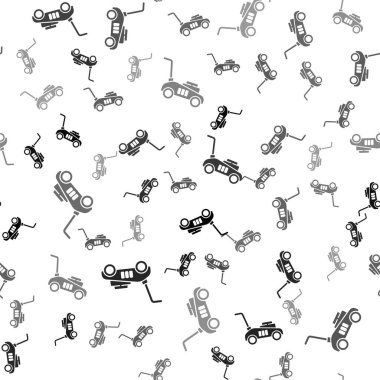 Siyah çim biçme makinesi simgesi beyaz zeminde izole edilmiş kusursuz desen. Çim biçme makinesi çim biçiyor. Vektör İllüstrasyonu.