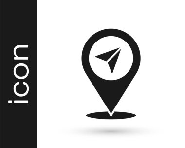 Gri Harita iğne simgesi beyaz arkaplanda izole edildi. Navigasyon, işaret, konum, harita, GPS, yön, yer, pusula, arama konsepti. Vektör İllüstrasyonu.