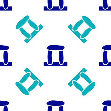 Mavi Stonehenge simgesi beyaz arkaplanda izole edilmiş kusursuz desen. Vektör.