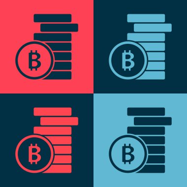 Pop Art Cryptocoin para simgesi Bitcoin renk arkaplan izole. Madeni para. Engelleme zinciri tabanlı şifreli para birimi. Vektör.