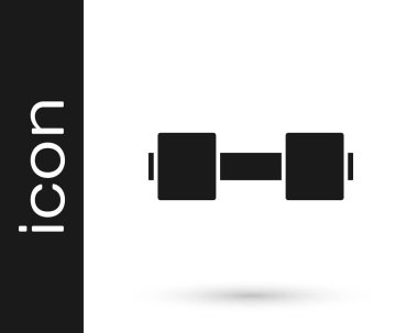 Siyah Dumbbell simgesi beyaz arkaplanda izole edildi. Kas kaldırma ikonu, fitness halteri, spor aletleri, egzersiz yaban domuzu. Vektör.