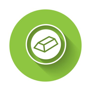 Beyaz altın külçeleri uzun gölgeli izole edilmiş. Bankacılık işi konsepti. Yeşil daire düğmesi. Vektör.