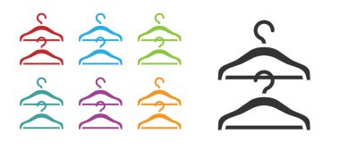 Siyah Askı giysi ikonu beyaz arka planda izole edildi. Vestiyer ikonu. Kıyafet servis sembolü. Çamaşır askı tabelası. Simgeleri renklendirin. Vektör.